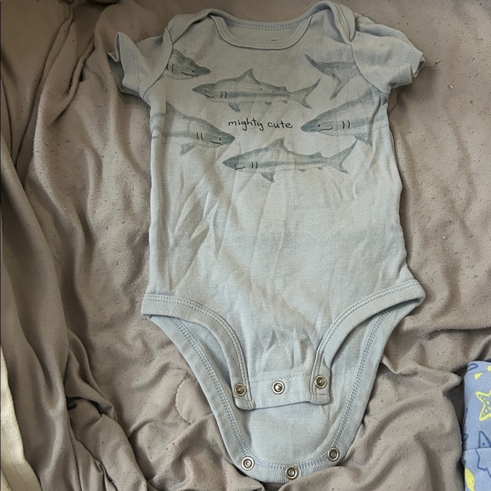 Mighty Cute Shark Print Baby Onesie - Blue